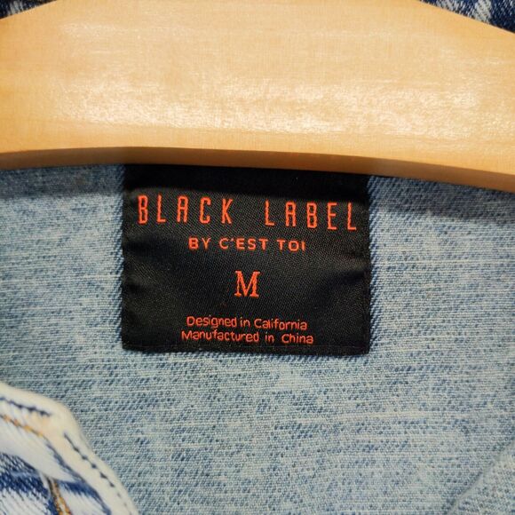 Black Label C'Est Toi Denim Jacket Women's Medium Blue Long Sleeve Frayed Hem - Picture 9 of 13